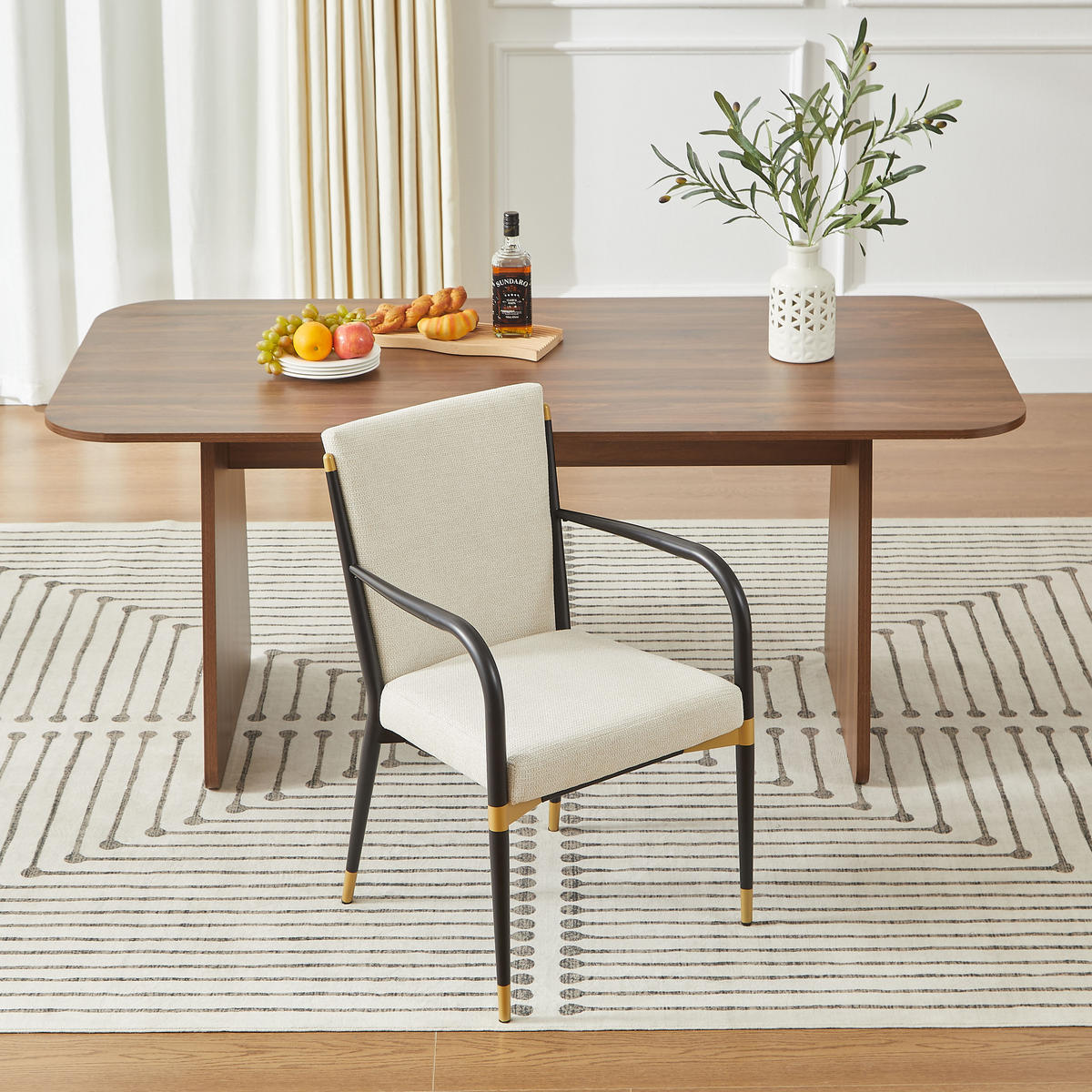 ESSZIMMERSTUHL 2er-Set mit Armlehnen und Stoffkissen, Creme - Beige, Textil (49/102/59cm)