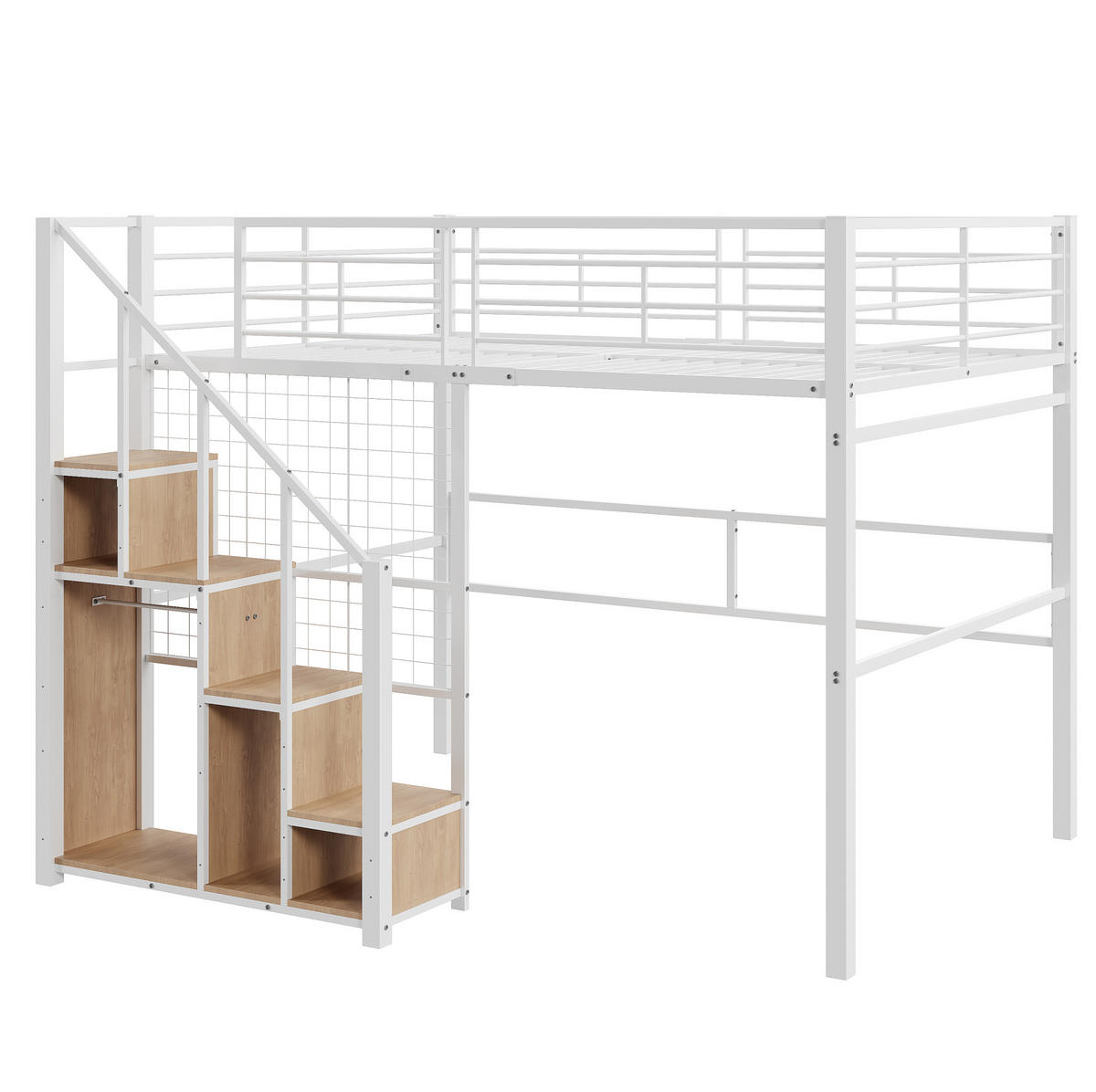 HOCHBETT 140/200 cm in Weiß mit Stauraum und Treppe aus Metall - Weiß, Metall (140/200cm) - Flora Grace