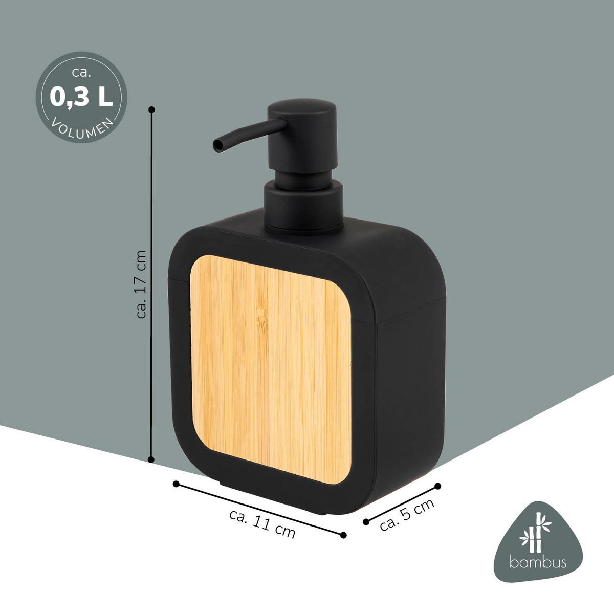 SEIFENSPENDER 300 ml, schwarz - Schwarz, Kunststoff (11/17/5cm) - eluno