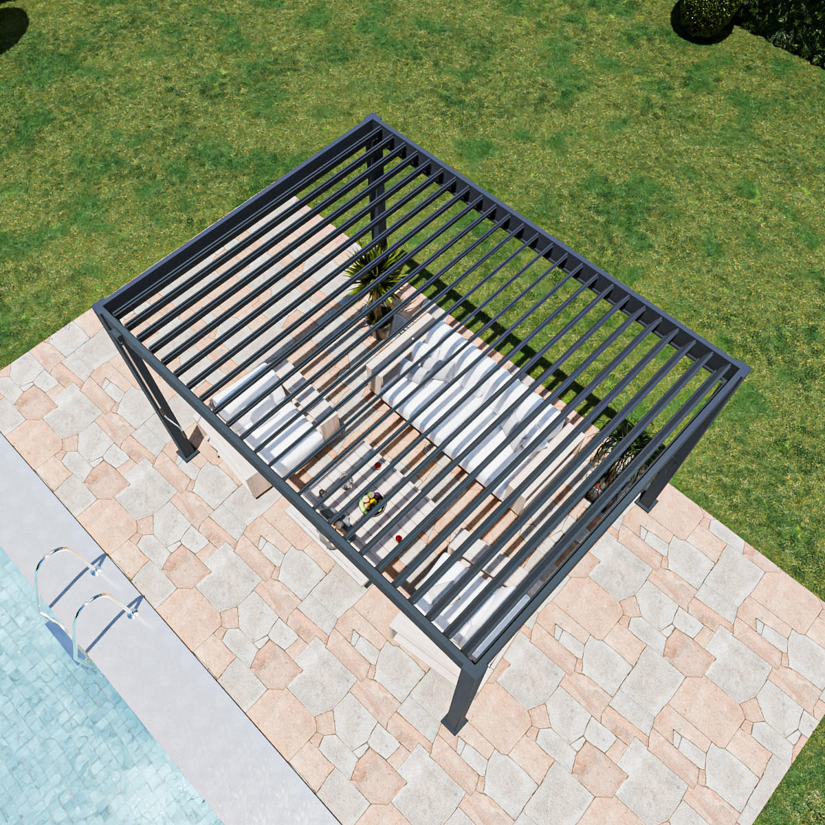 PERGOLA Terrassenüberdachung Superior Aluminium freistehend | 3 x 4 M | Lamellendach anthrazit - Anthrazit, Metall (400/255/300cm) - PergoLine