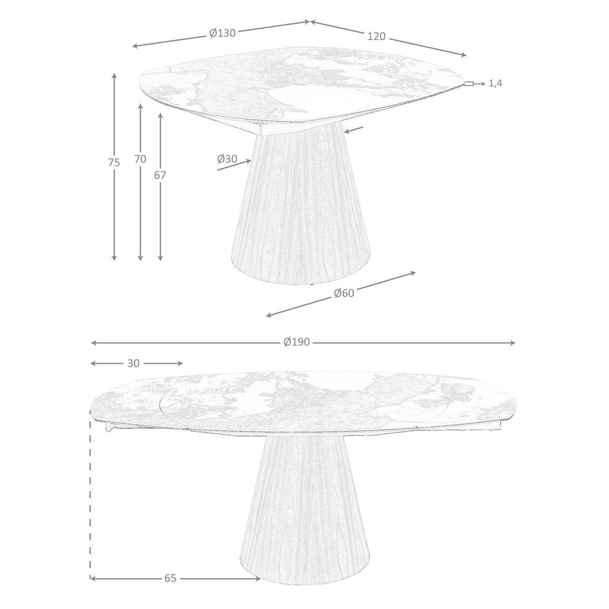 ESSTISCH Ovaler ausziehbarer in Fassform aus Porzellan-Marmor und Nussbaumholz Ø130/120/76 cm - Nussbaumfarben/Walnussfarben, Keramik/Holz (120/130/75cm) - ANGEL CERDA