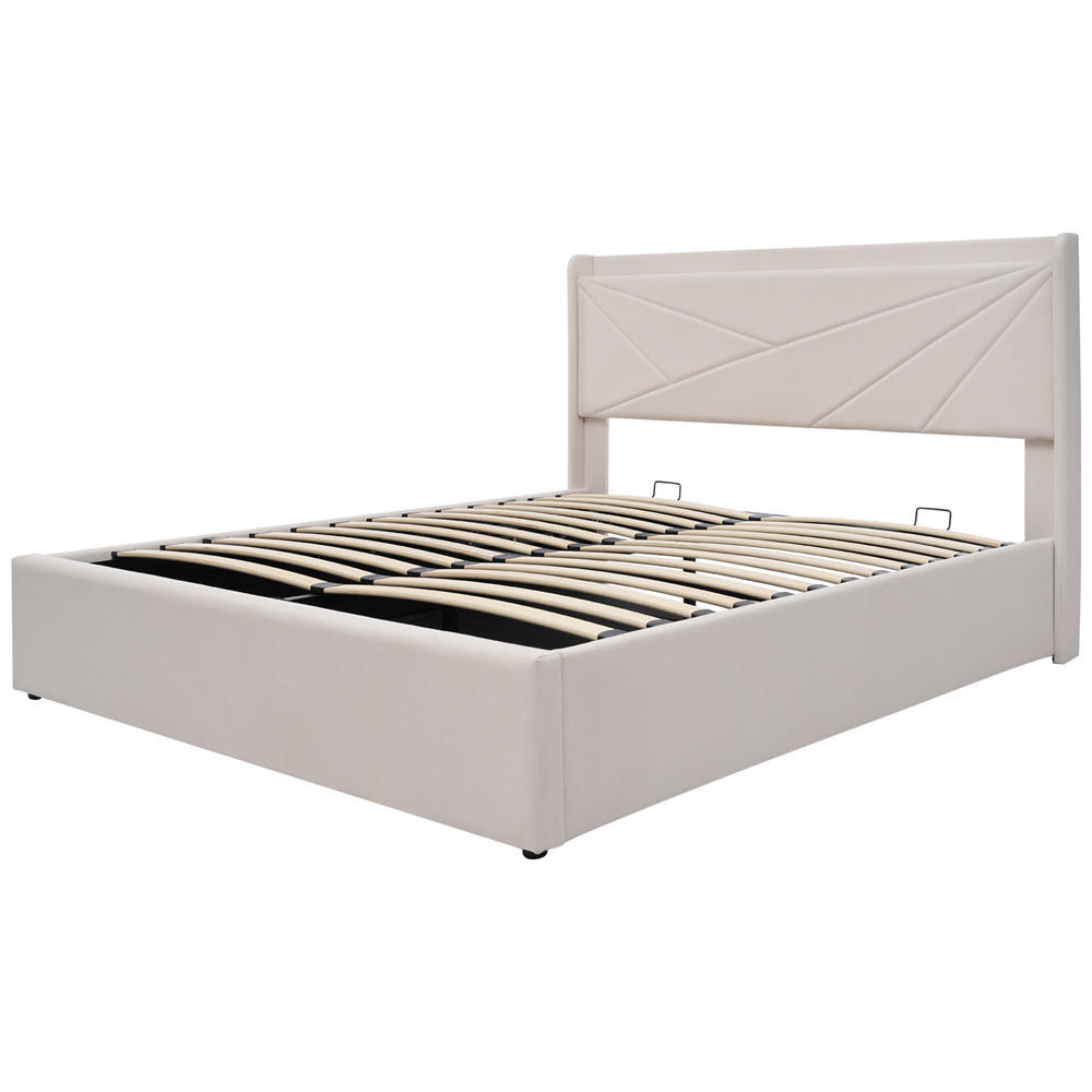 POLSTERBETT 140/200cm in Beige Leinen mit USB Typ C Ladefunktion Kopfteil - Beige, Holz/Textil (140/200cm) - KOMHTOM