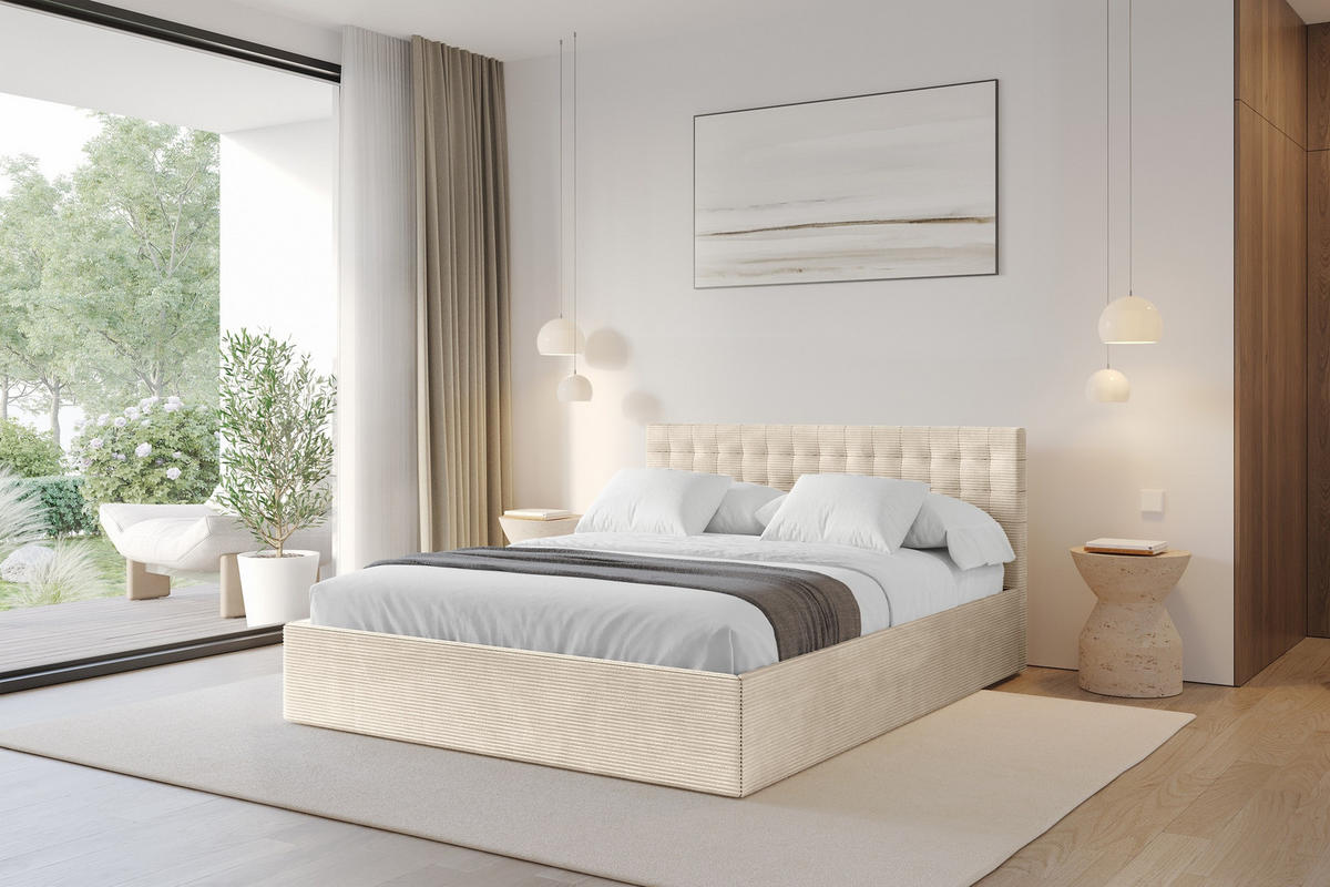 POLSTERBETT mit Bettkasten und Lattenrost, Boxbett ohne Matratze - PARI 180x200 Beige - Kaschmir, Holzwerkstoff/Textil (180/200cm) - ALTDECOR