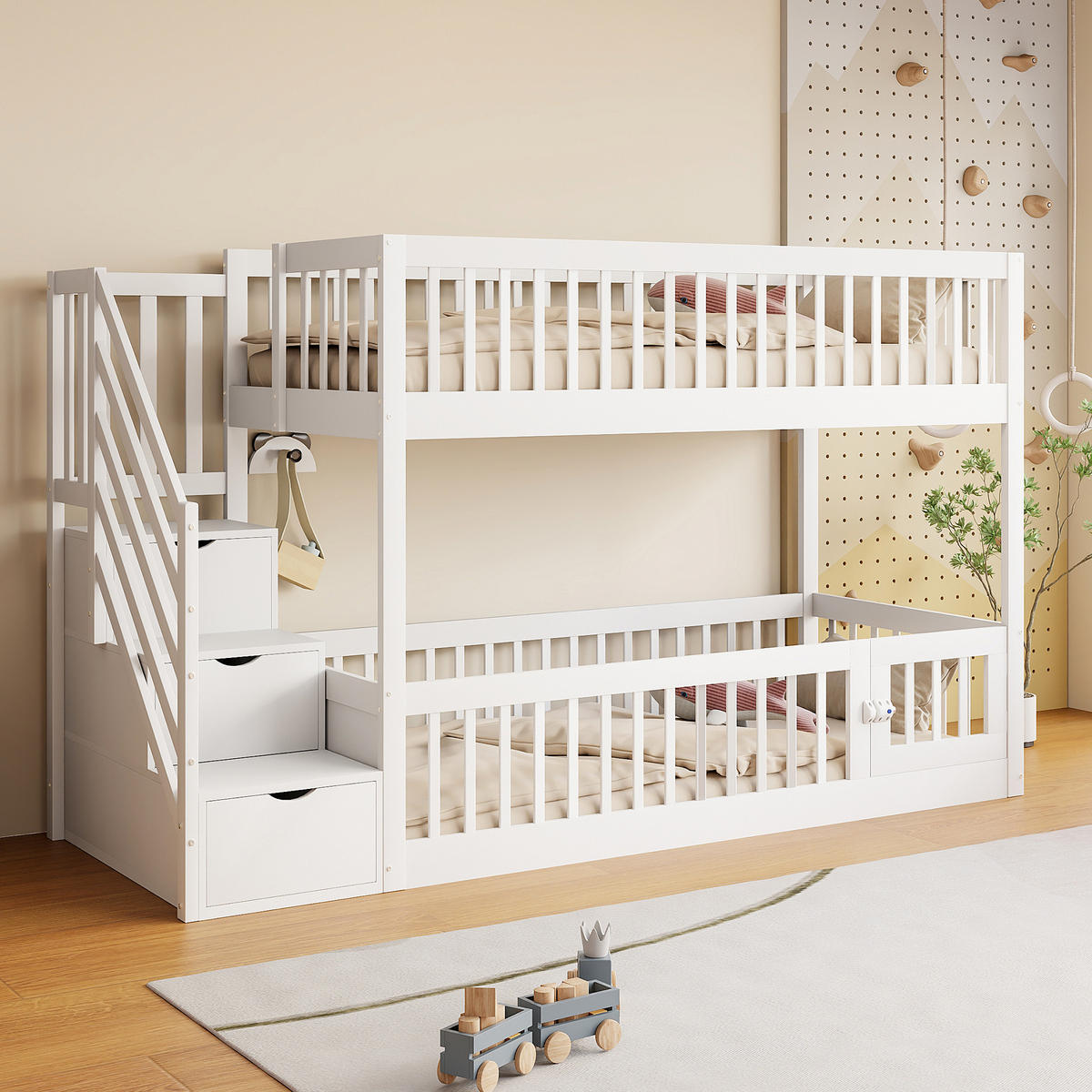 ETAGENBETT 90x200 Weiß Holz Treppe Schubladen - Weiß, Holz (90/200cm) - FLIEKS