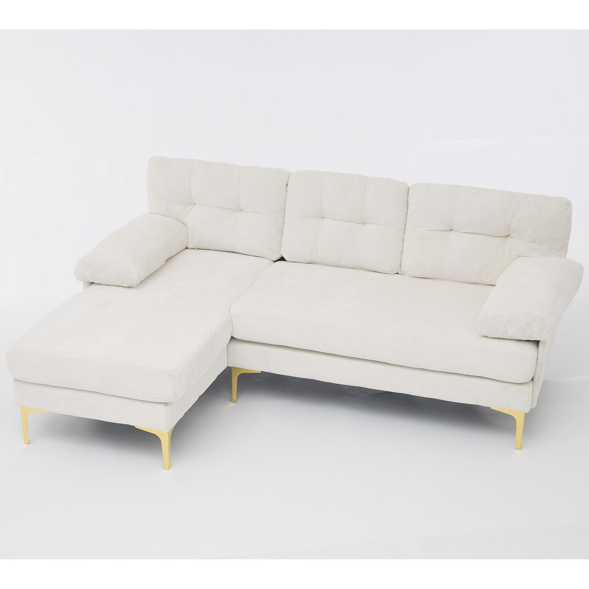 ECKSOFA 187.5/130/79 cm Beige mit 3 Sitzkissen und Stuhlbeine aus Metall - Beige, Textil (130/79/187.5cm) - Oxeza