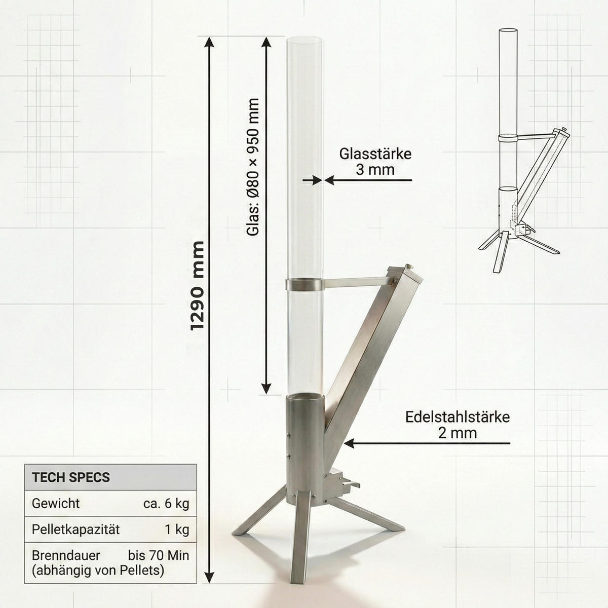 ALBATROS Pelletfackel S, Edelstahl - Silberfarben, Metall (35/129/45cm) - Sommertal