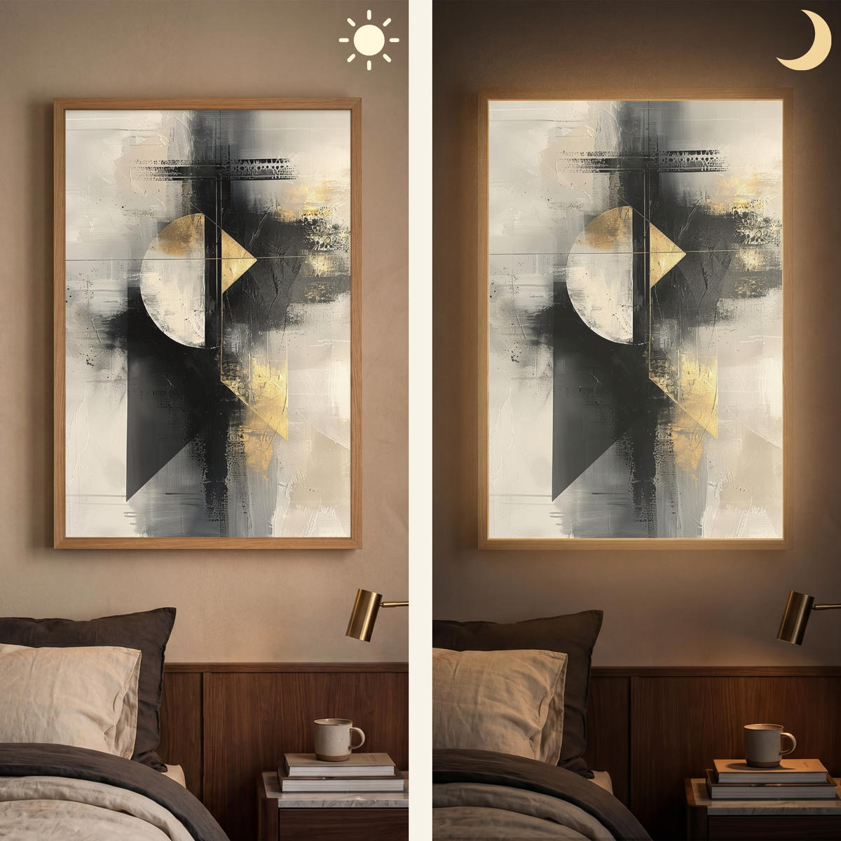 WANDLEUCHTE MIT AKKU Abstrakt - Schwarz - Farbe - Modern 60x90 cm - Grau, Holzwerkstoff (60/90/8cm) - OnlyWow
