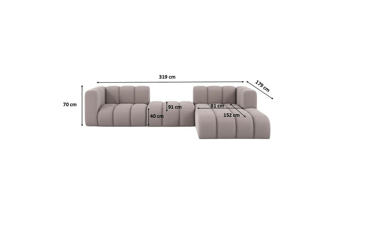 ECKSOFA L-Form Grand L 319 cm, Veloursstoff Salvador, Grau, Rechts - Grau, Holz (319/179cm) - Kaiser Möbel