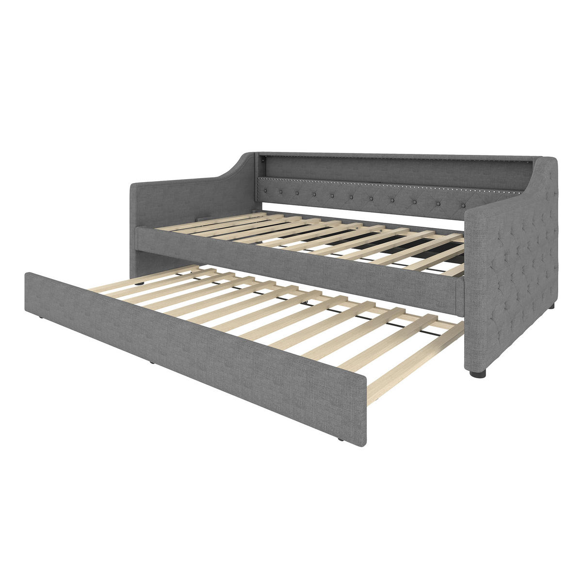 POLSTERBETT 90/200 cm Grau mit LED-Beleuchtung und USB-Anschlüssen - Grau, Textil (90/200cm) - Flora Grace
