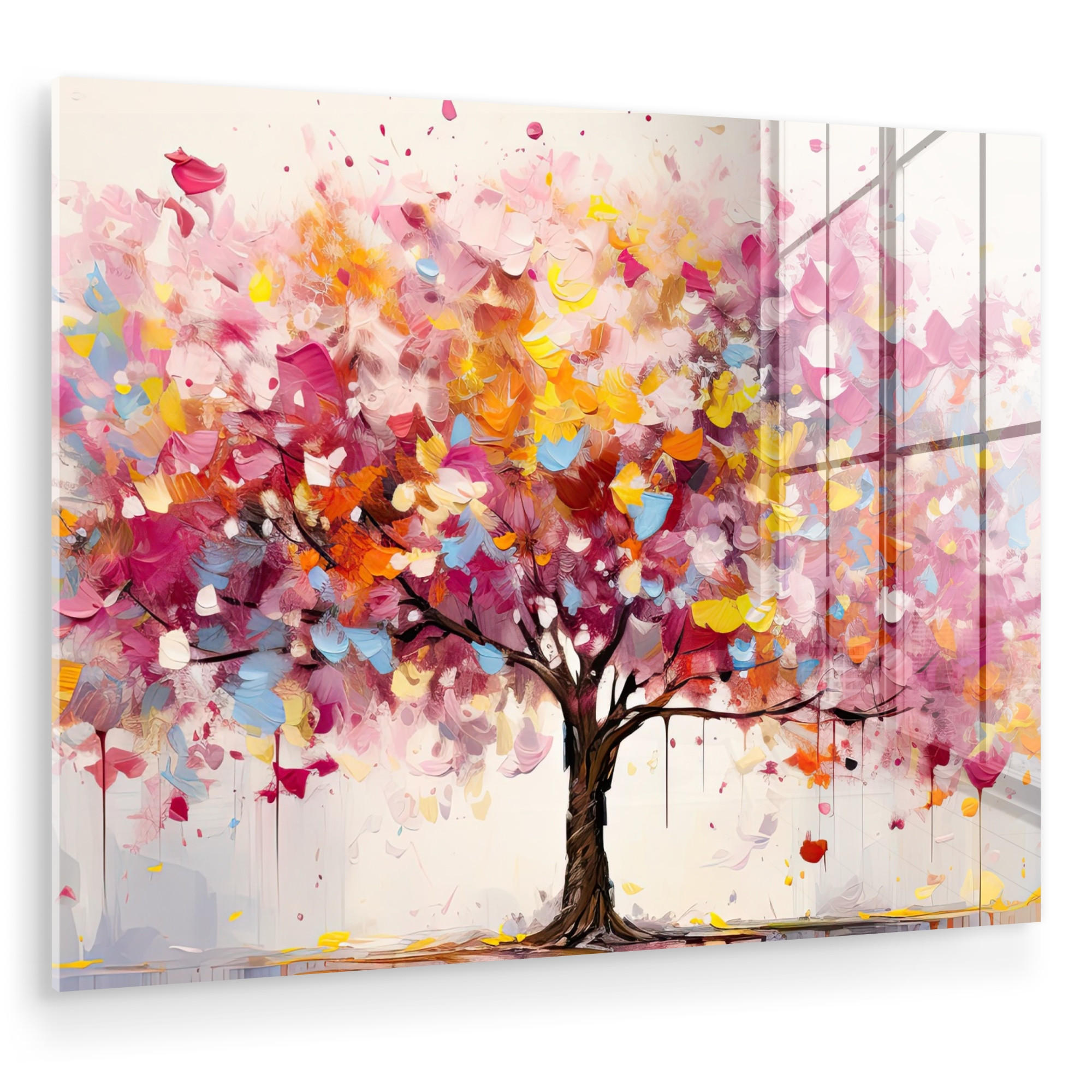 ACRYLGLASBILD Aquarell - Baum - Kunst - Abstrakt 80x60 cm - Multicolor, Glas (80/60cm) - MuchoWow