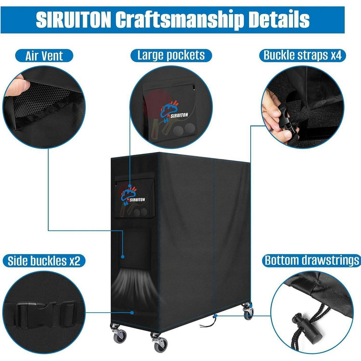 TISCHTENNISPLATTEN-ABDECKUNG 165 x 70 x 185 cm Wasserdicht Schwarz - Schwarz, Textil (70/165/185cm)