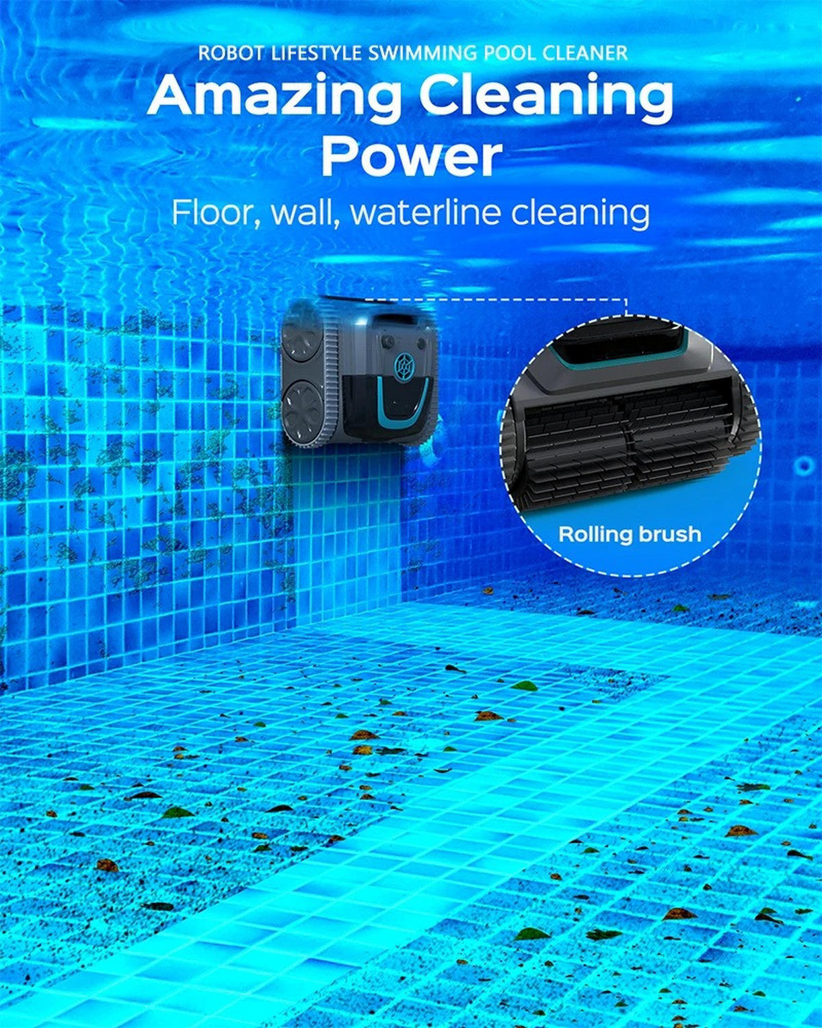 POOLROBOTER kabellos mit APP-Steuerung 6400 mAh - Schwarz, Metall (43/40cm) - Kaket