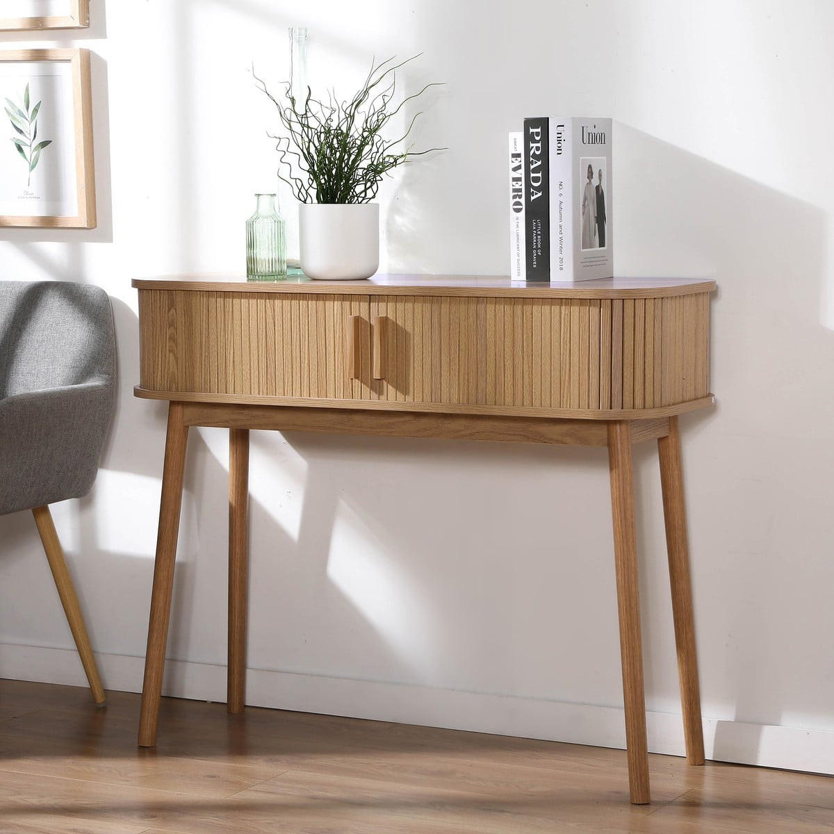 KONSOLE 2 schiebetüren ernest 100/35/80,5 cm - Eschefarben, Holzwerkstoff (43/35/80.5cm) - Calicosy