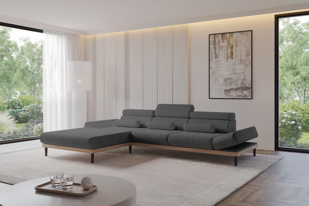 ELEKTRISCHES ECKSOFA Links MONA 316x205x85 Dunkelgrau Velours - Anthrazit, Holzwerkstoff/Textil (316/205cm) - ALTDECOR