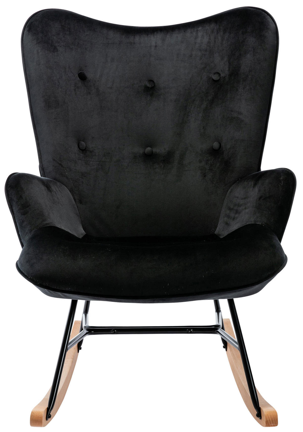 SCHAUKELSTUHL Sanna Samt, Gestell Buchenholz natur / Metall Schwarz Schwarz - Schwarz/Naturfarben, Holz/Textil (71/98/88cm) - TPFLiving