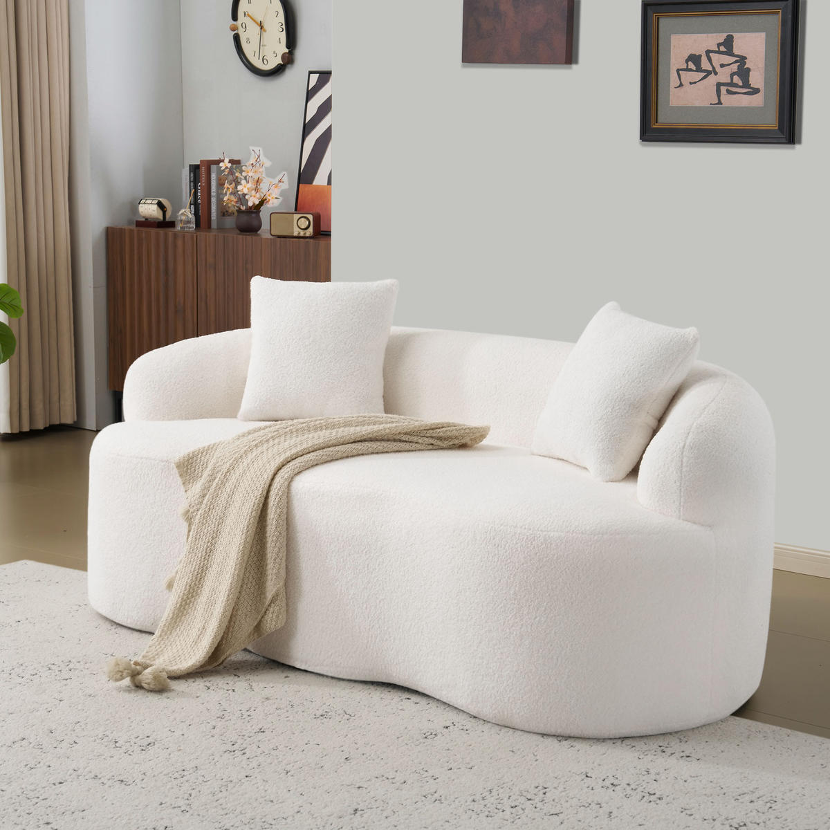 2-SITZER SOFA Polyester Weiß mit Kissen - Weiß, Holzwerkstoff/Textil (170/70/89cm) - WISHDOR