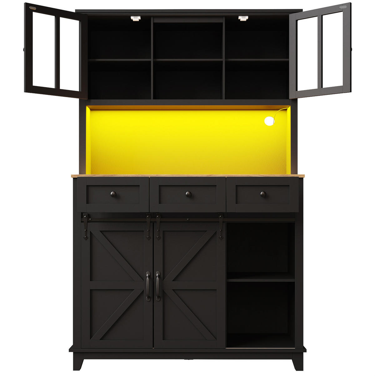 BUFFET 105/38,4/180 cm aus MDF mit LED-Beleuchtung und Schiebetür Schwarz - Schwarz, Holzwerkstoff (105/180/38.4cm) - Modenvie