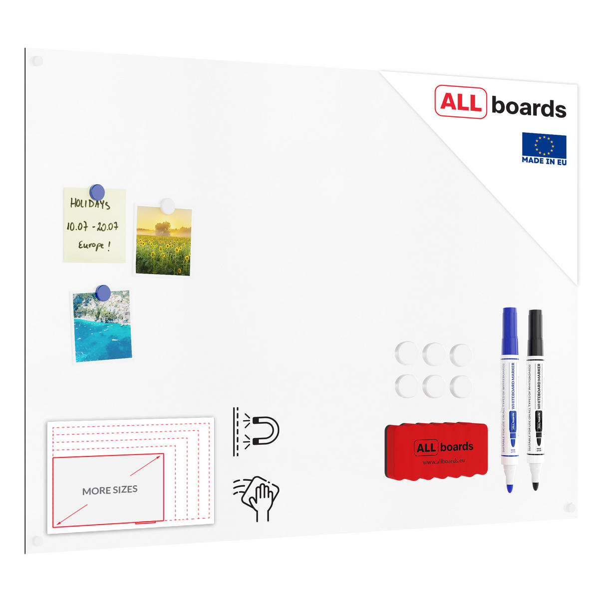 MAGNETPLATTE rahmenloses SLIMboard - Magnetisches trocken abwischbares Whiteboard 90x60 cm - Weiß, Holz (90/60/0.3cm) - ALLboards