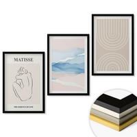 WANDBILDER 3er-Set - 40x60 cm Schwarzer Rahmen - Linien, Wellen, pastellfarbener Minimalismus - Schwarz, Kunststoff (40/60cm) - ArtPrintCave