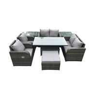 GARTENTISCHGRUPPE Polyrattan 7-Sitzer - Dunkelgrau/Grau, Glas/Kunststoff - Fimous