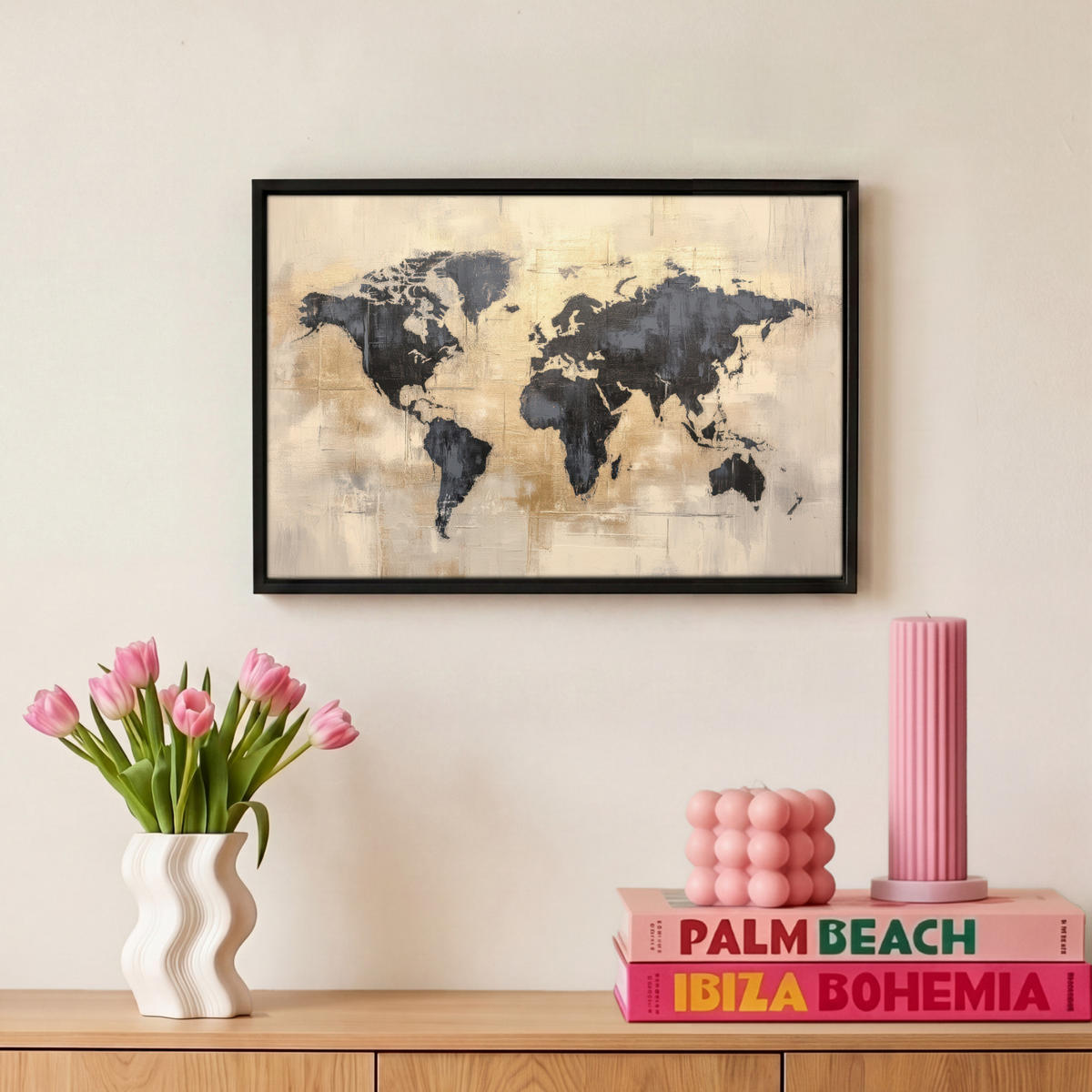 LEINWAND Bilder mit Rahmen - Weltkarte - Gold - Schwarz - Abstrakt - 30x20 - Kupferfarben, Textil (30/20cm) - MuchoWow
