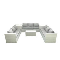GARTENSET mit 3-SITZER SOFA,COUCHTISCH Polyrattan Hellgrau-Mix 9-Sitzer - Hellgrau/Grau, Glas/Kunststoff - Fimous
