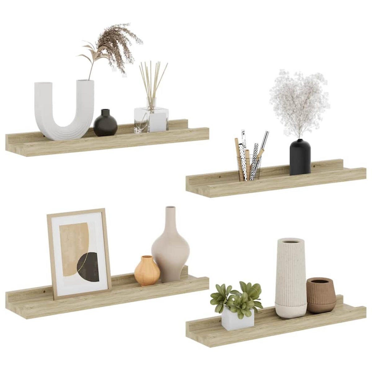 WANDREGALSET 4-teilig 40/9/3 cm aus MDF Sonoma-Eiche Dekor Max. Belastbarkeit 5 KG - Sonoma Eiche, Holzwerkstoff (40/3/9cm) - vidaXL