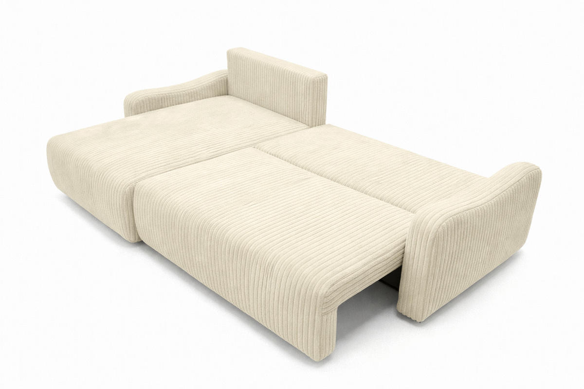 ECKSOFA Mit Schlaffunktion, Cordstoff Tilia, Ecru, Links, JAPANDI - Ecru, Holz (262/145cm) - Kaiser Möbel