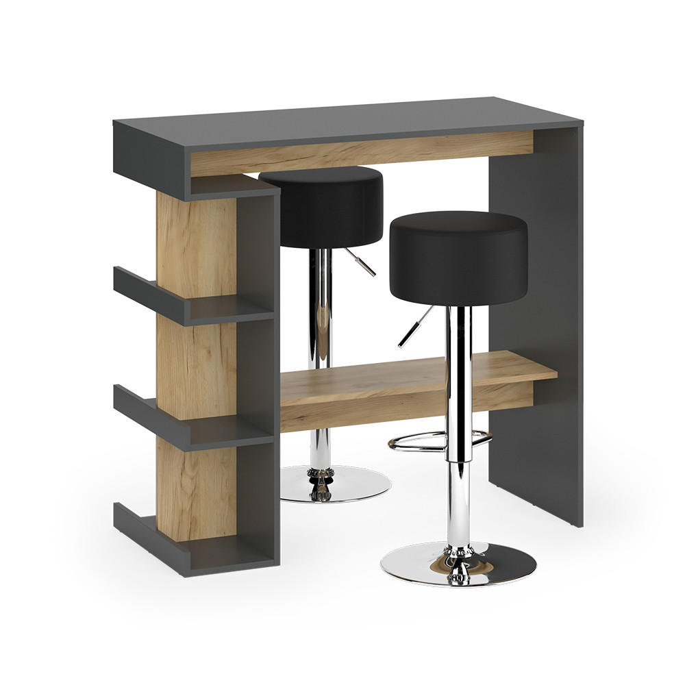 SET MASA DE BAR Dana Stejar antracit/Goldkraft 108 x 50 cm cu 2 scaune de bar