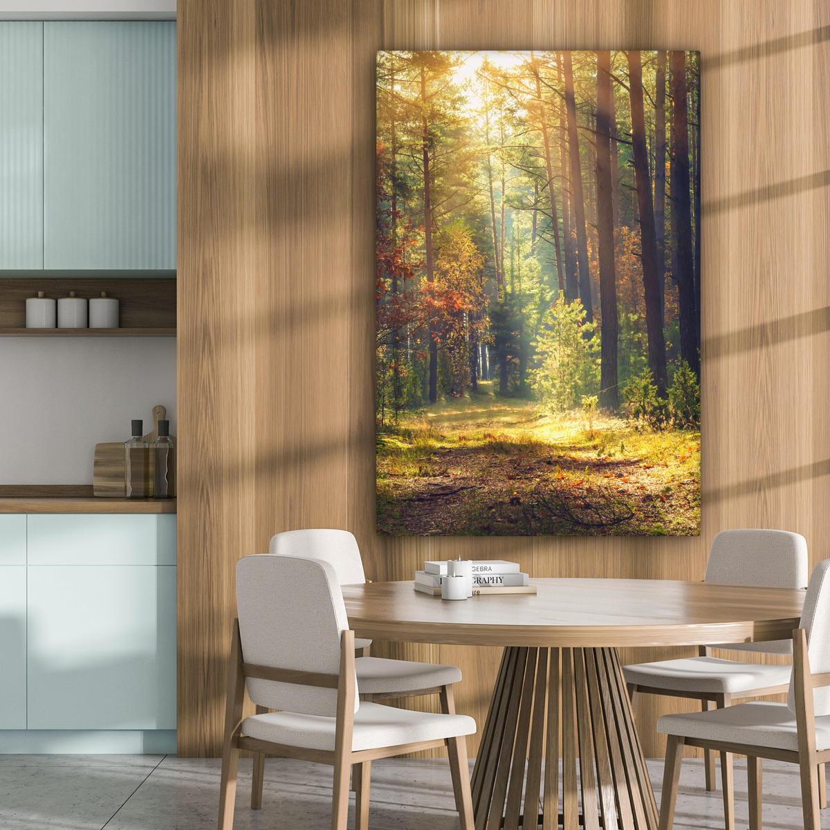 LEINWANDBILD Wald - Herbst - Bäume 90x140 cm - Dunkelgrün, Textil (90/140cm) - MuchoWow