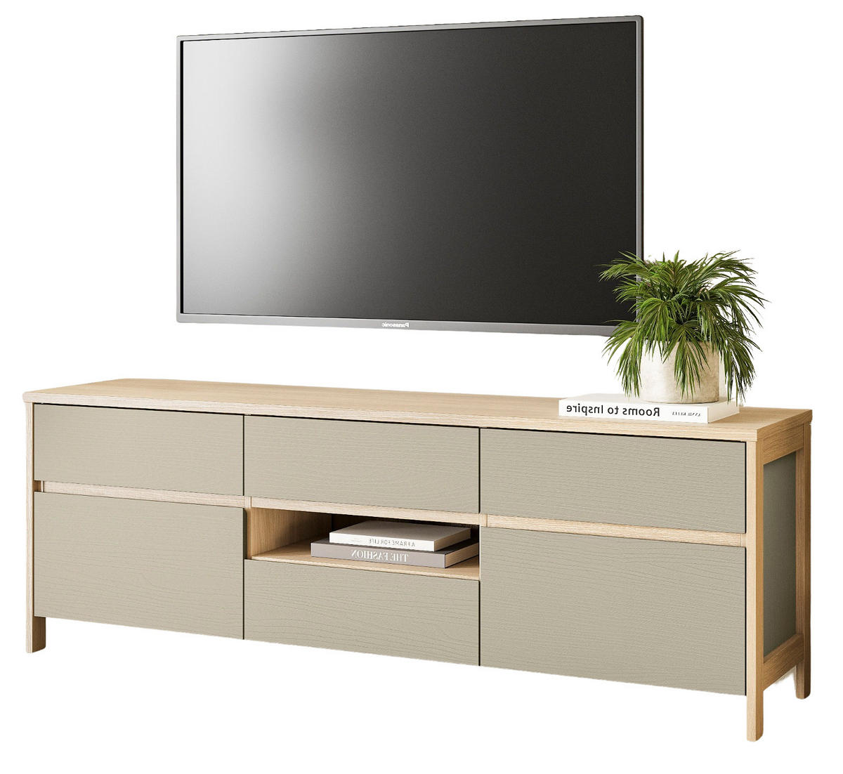 TV-LOWBOARD Salbei grün, Eiche, TV Unterteil skandinavisch 164 cm, Soft-Close - Salbeigrün/Eichefarben, Holzwerkstoff/Metall (164/58/39cm) - Furn.Design