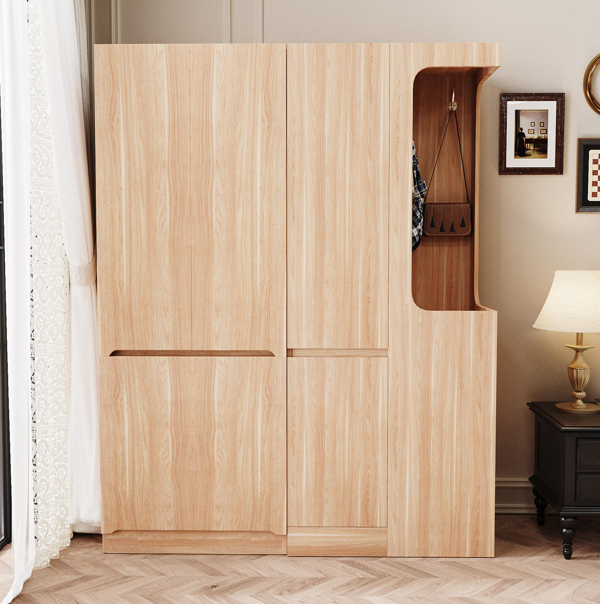 KLEIDERSCHRANK 140/170/40 cm Weiß aus Kiefernholz mit Schubladen - Nussbaumfarben, Holzwerkstoff (40/170/140cm) - OKMYHOME