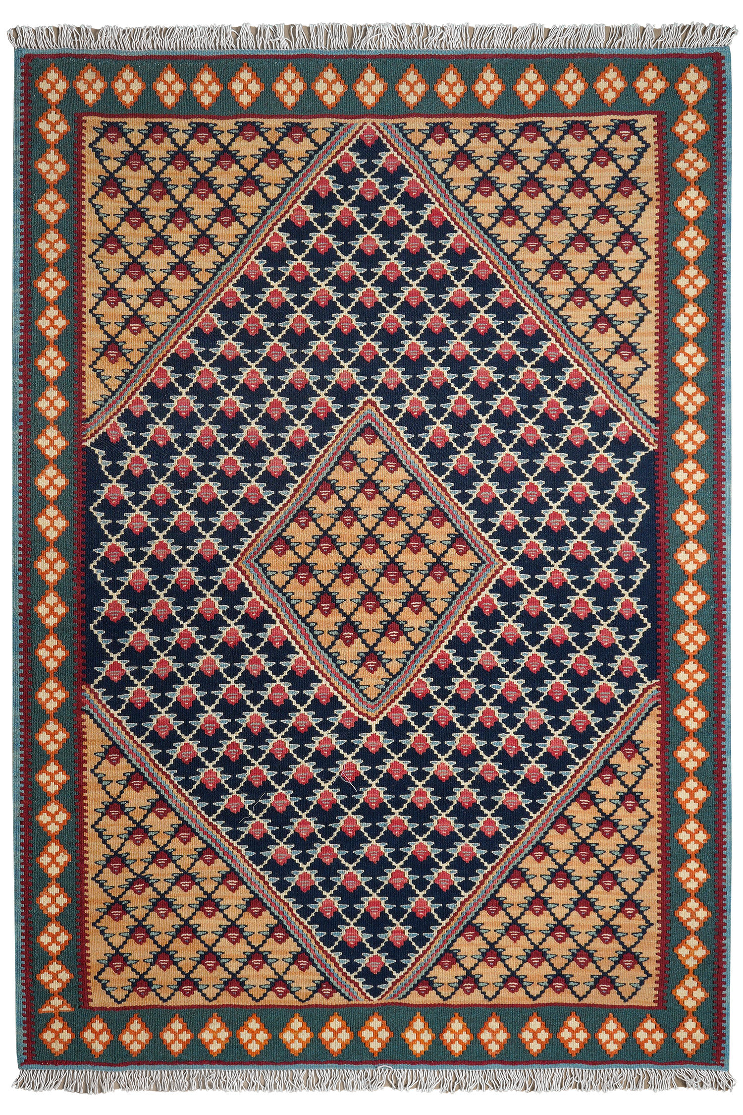 HANDWEBTEPPICH Kelim Senneh Blau 148/105 cm Schurwolle - Blau, Textil (105/148cm) - Looma