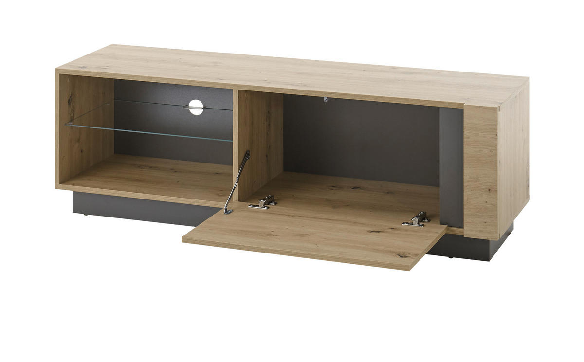 TV-LOWBOARD Eiche Artisan, Graphit grau 138 cm, TV- Unterteil mit Push-to-open - Eiche Artisan/Grau, Glas/Holz (138/46/40cm) - Furn.Design