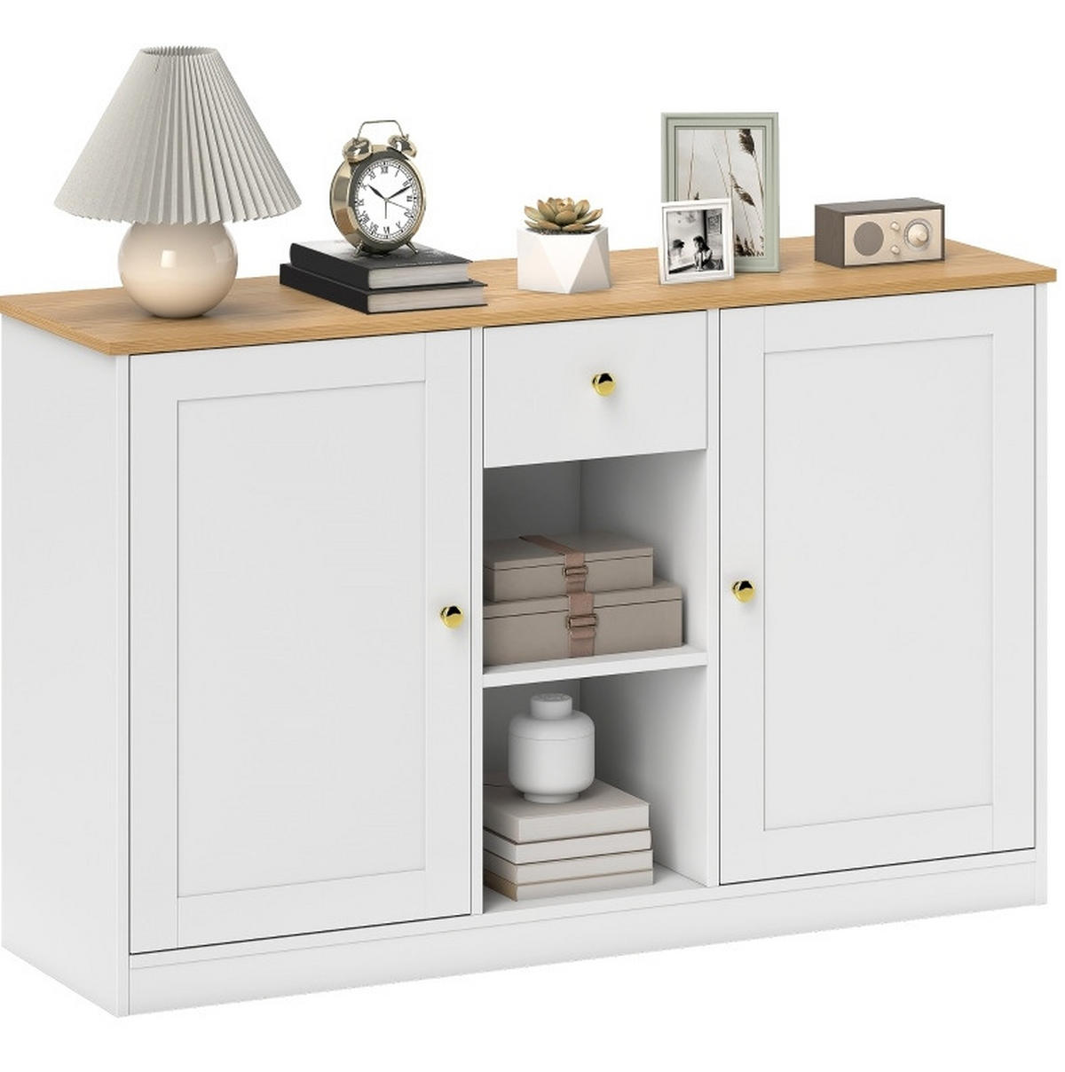 SIDEBOARD 120/35/75,2 cm Weiß aus Holz mit Schublade und Türen - Weiß, Holz (35/75.2/120cm) - OKWISH