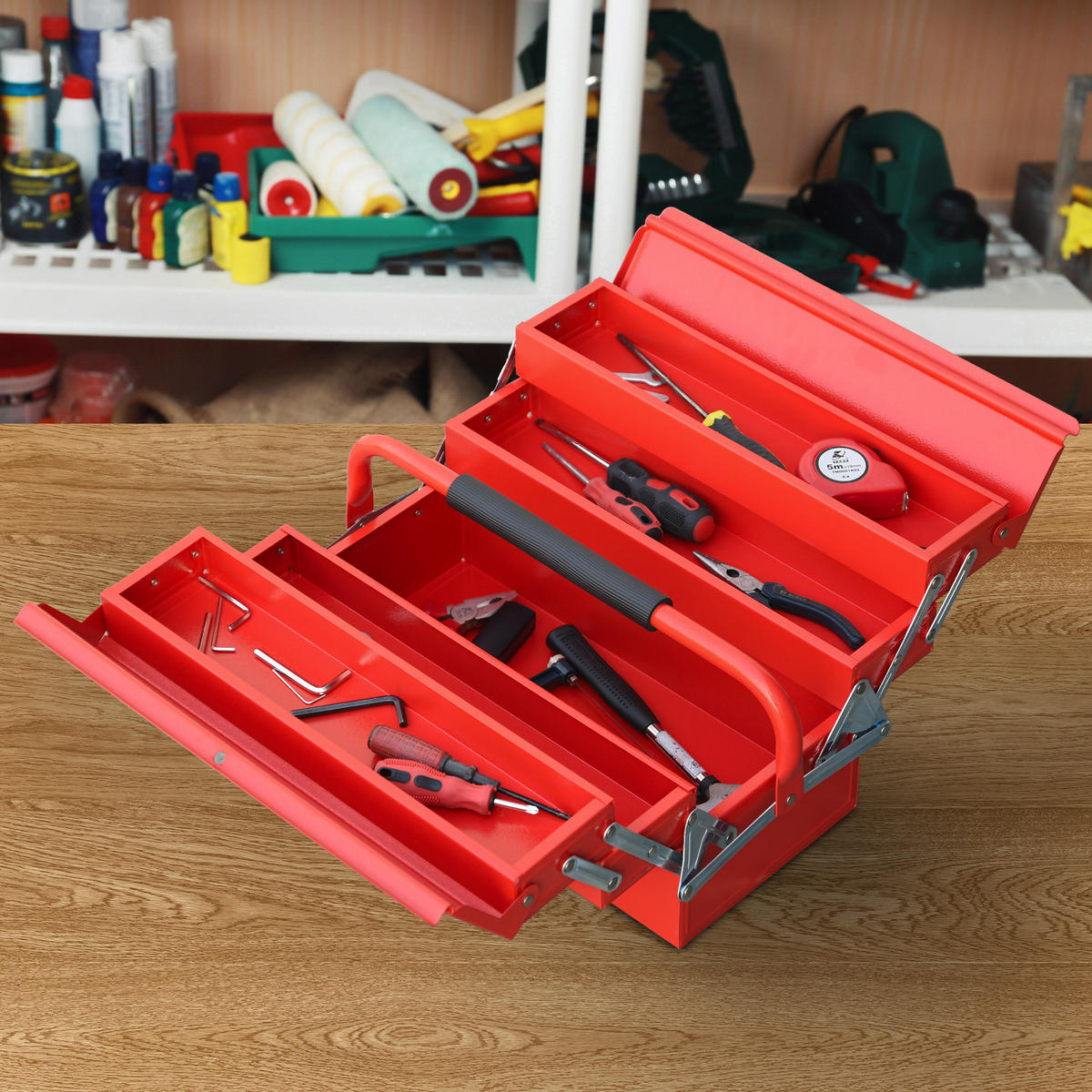 WERKZEUGKASTEN, Faltbarer Metallkasten mit 5 Ablagen, Rot - Multicolor, Kunststoff (20/34.5/45cm) - FORIOUS