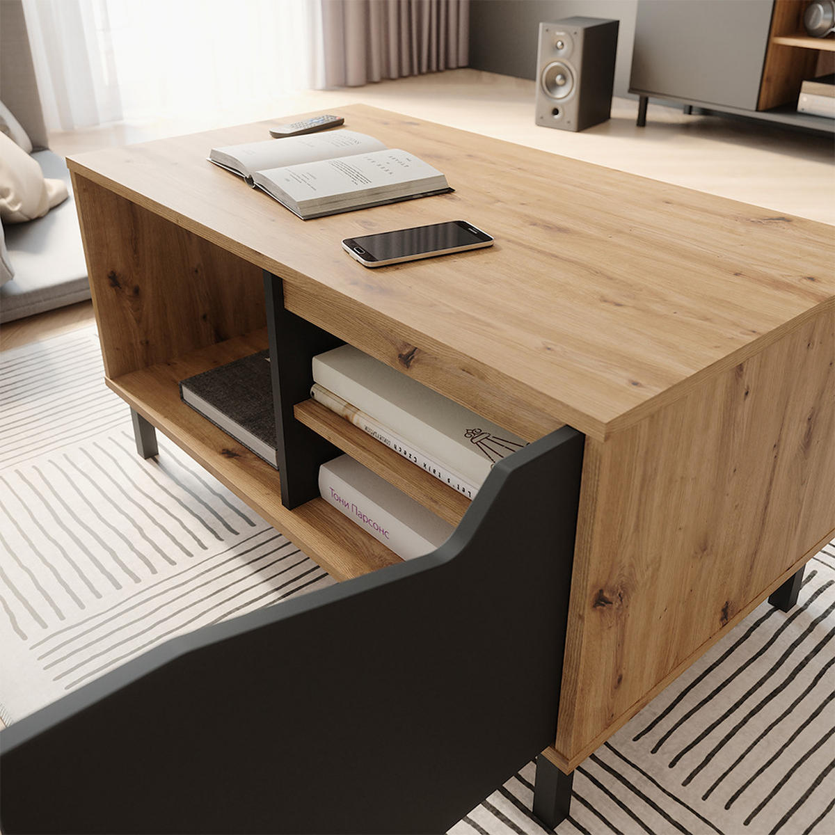 KONFERENČNÍ STŮL Marelle Antracit/Artisan - antracitová, kompozitní dřevo (50/90/47cm) - Vicco