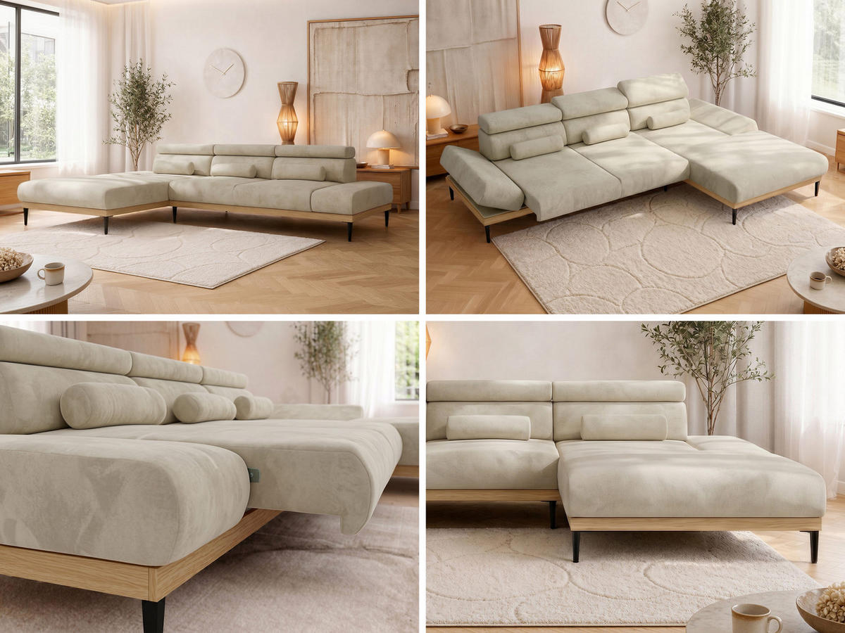 ROHOVÁ SEDAČKA PAVERO L - Béžová Samet - Vľavo - čierna/béžová, kov/textil (205/316cm) - MKS
