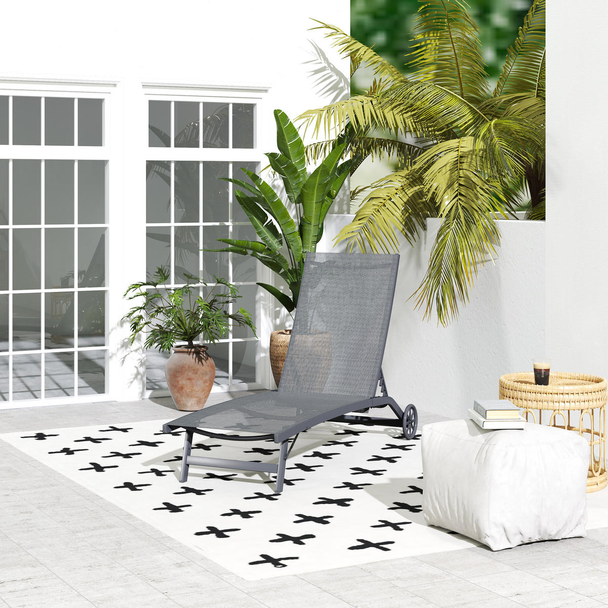 SONNENLIEGE, Liegestuhl mit Rollen, Relaxliege mit verstellbarer Rückenlehne Alu - Dunkelgrau, Metall (165/102/66cm) - Outsunny