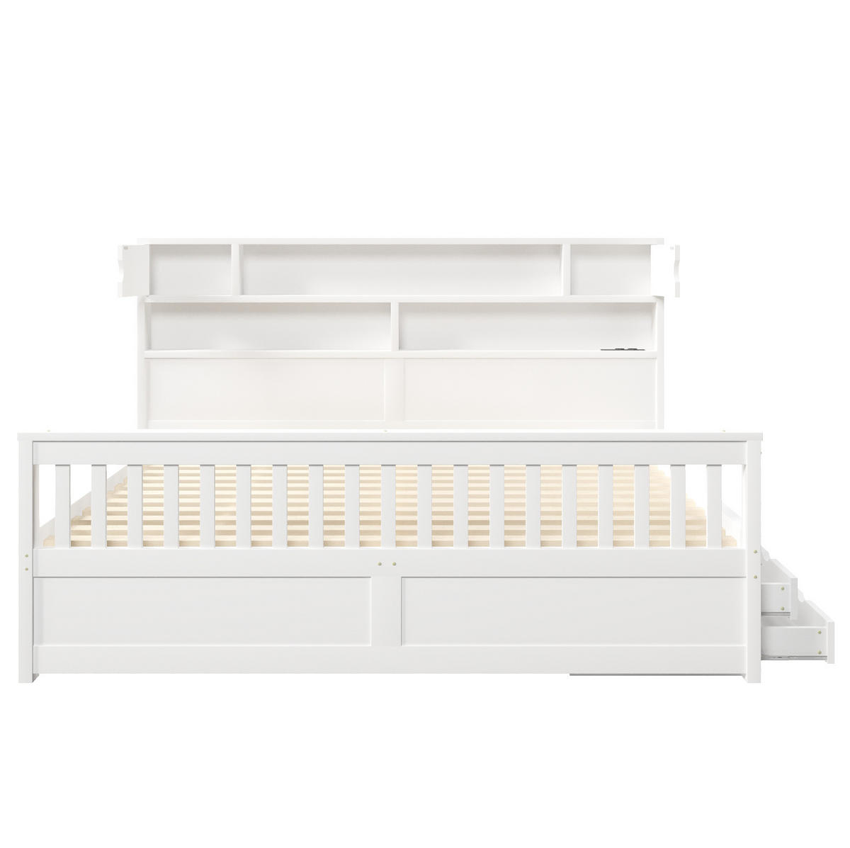 KREVET 180/200 cm s LED osvjetljenjem, policama i ladicama, Bijeli - bijela, drvni materijal (180/200cm) - Redom