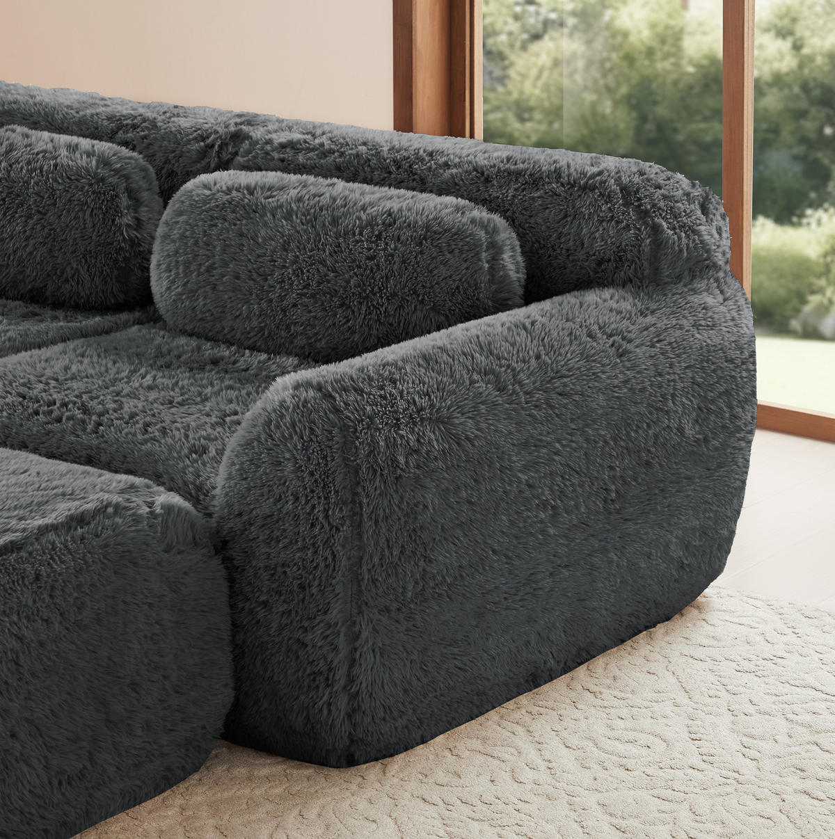 SOFA 2-Sitzer modular rahmenlos Plüsch Grey - Grau, Kunststoff (104/73/204cm) - Meubliv