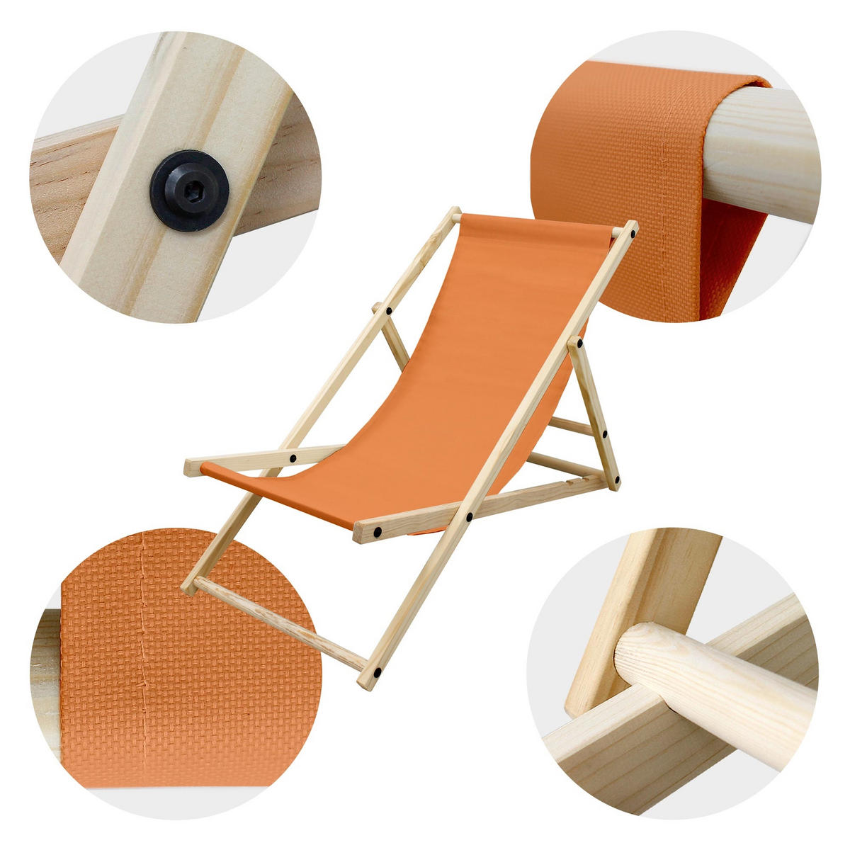 STRANDLIEGE 2er Set - Orange, Holz (52/83/117cm) - ECD-Germany