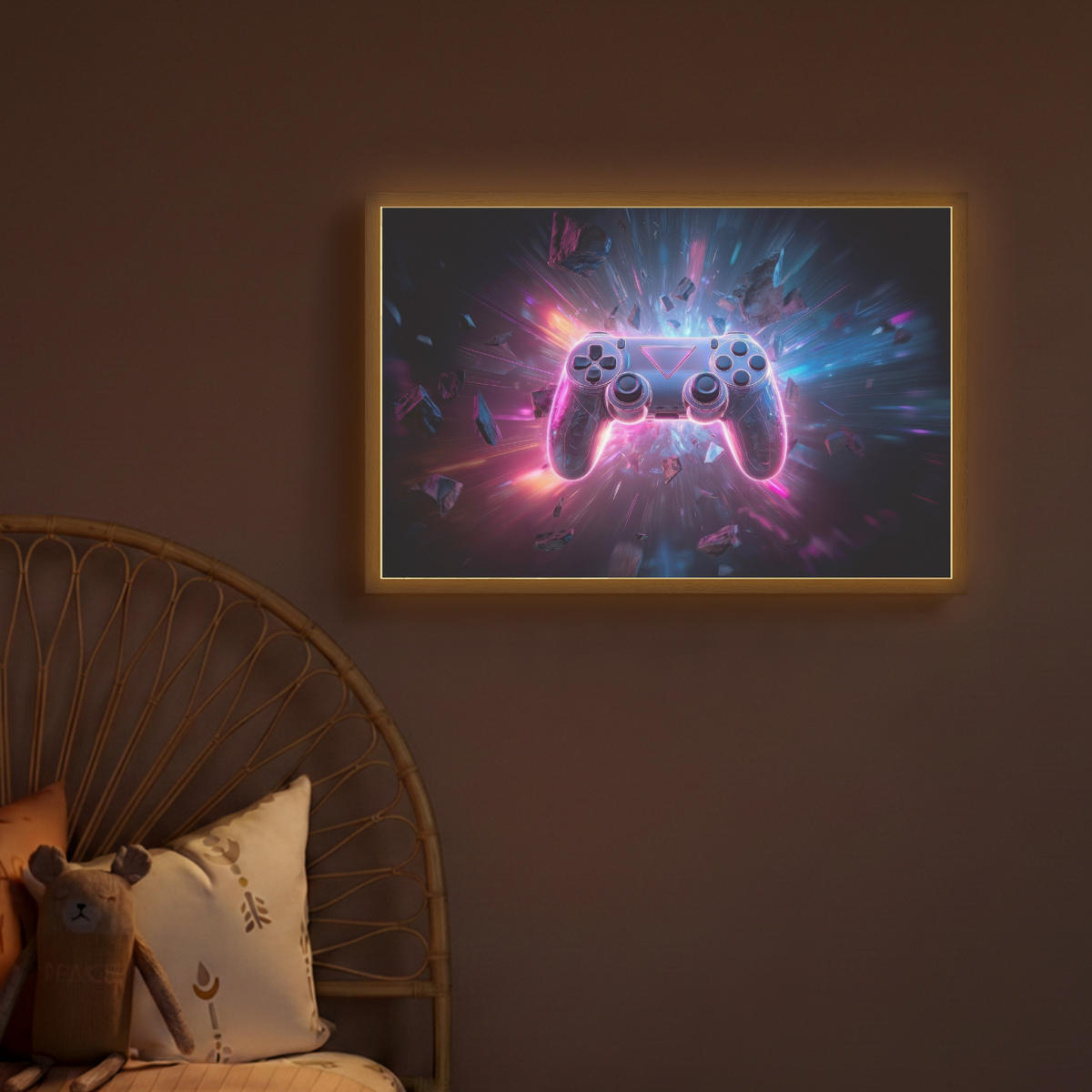 NÁSTĚNNÁ LAMPA S AKUMULÁTOREM Controller - Neon - Explosion - Abstraktní 60x40 cm - fialová, kompozitní dřevo (60/40/8cm)
