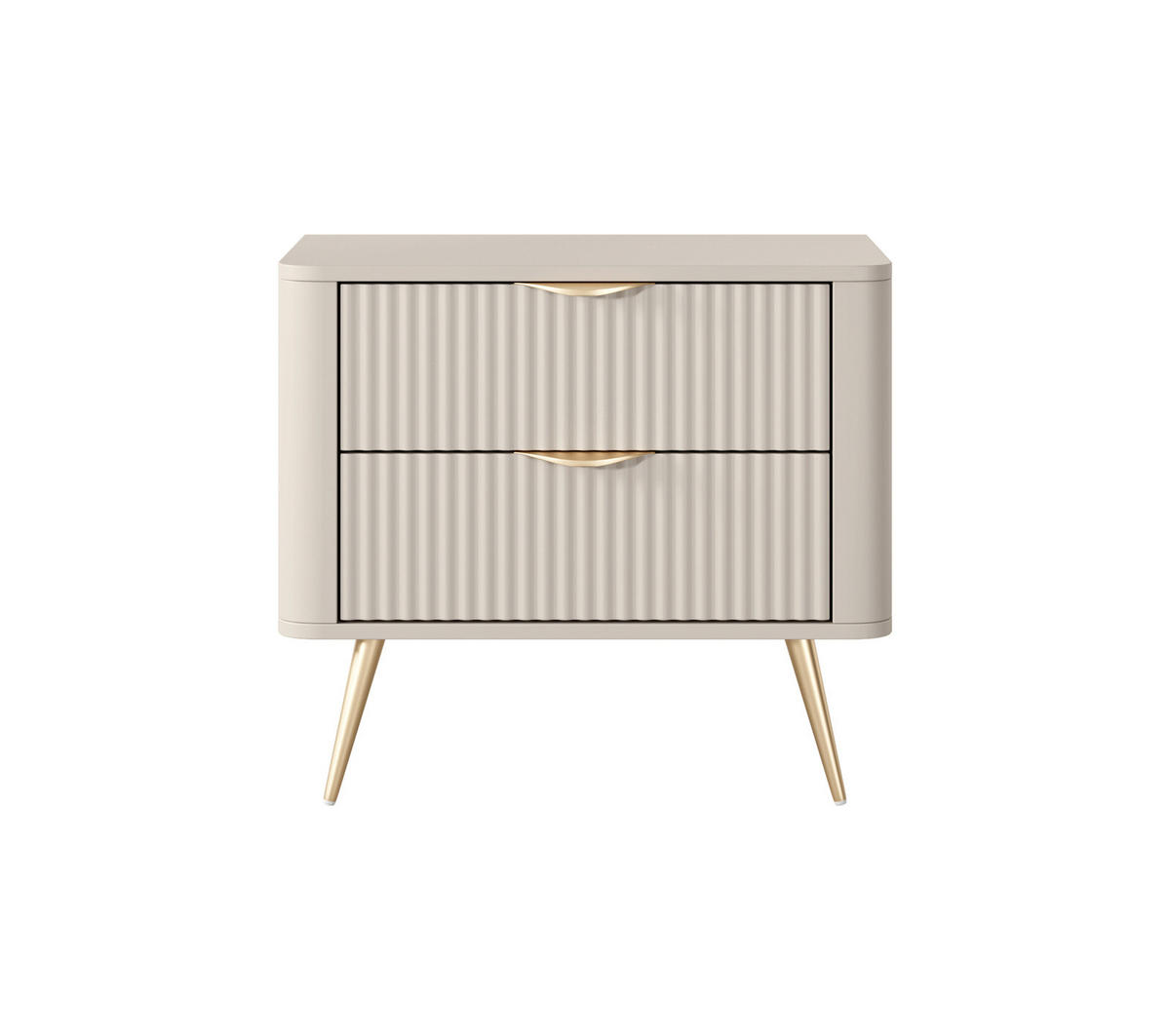 NACHTKONSOLE Flore Beige / Gold - 48 cm - mit 2 geriffelten Schubladen - Beige/Gelb, Holz/Holzwerkstoff (63/55/38cm) - Ravio