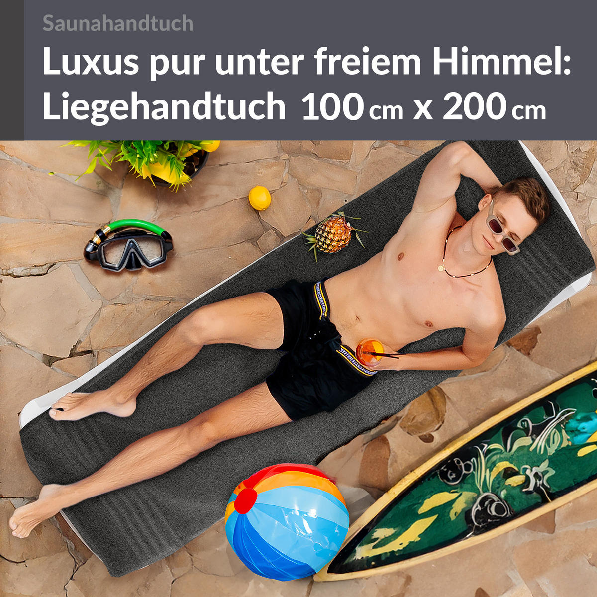 BADETUCH London Anthrazit Grau 100x200 cm - Anthrazit, Textil (100/200cm) - Lashuma