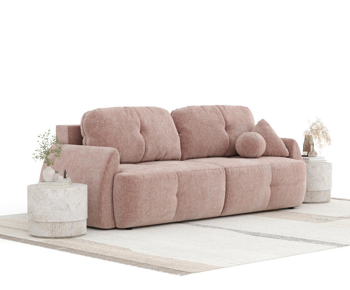 SCHLAFSOFA Loca Rosa Chenille - Schwarz/Rosa, Holz/Holzwerkstoff (248/92/103cm) - Maison de Reve