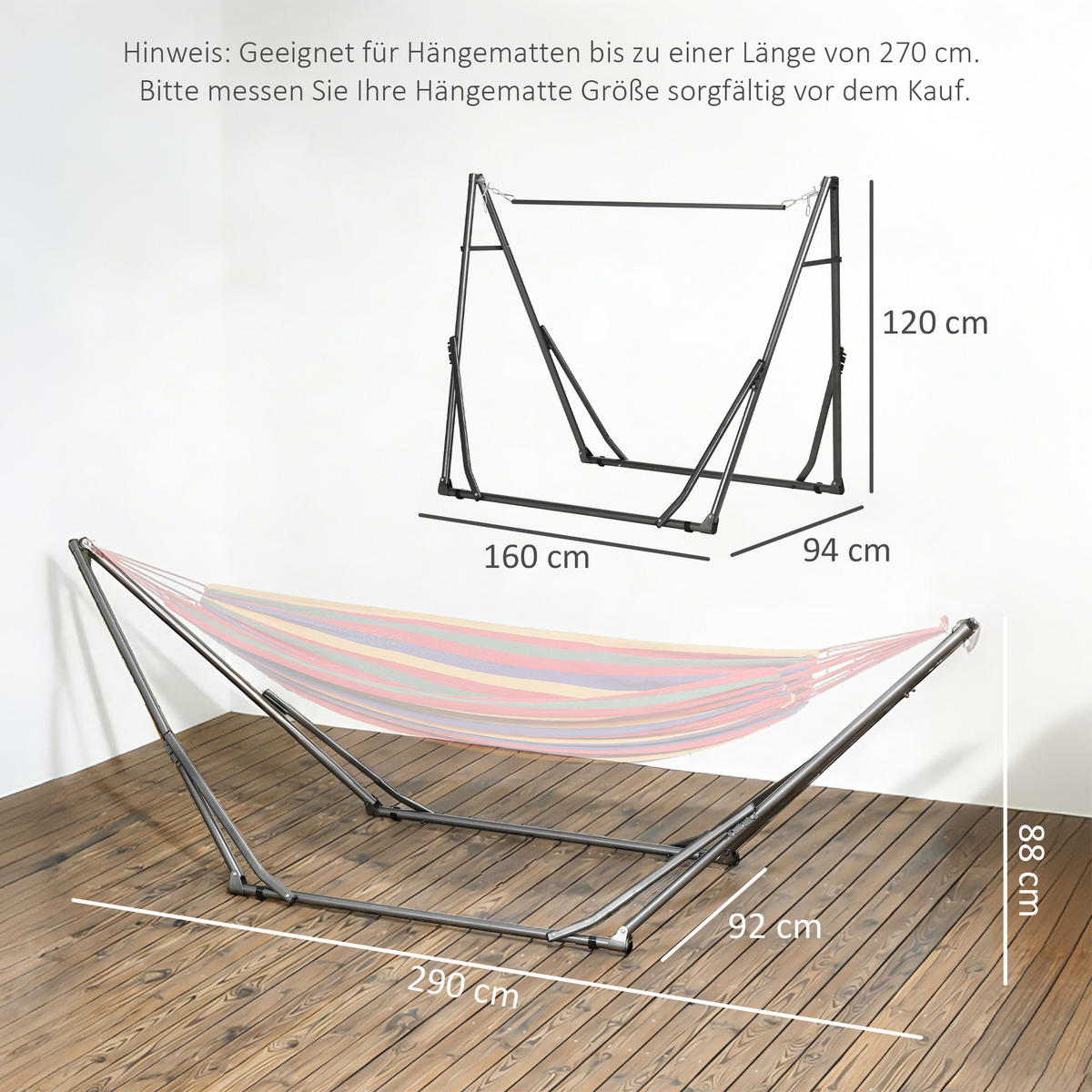 HÄNGESESSELSTÄNDER Schwarz 290.0/92.0/88.0 cm - Schwarz, Metall (290/92/88cm)