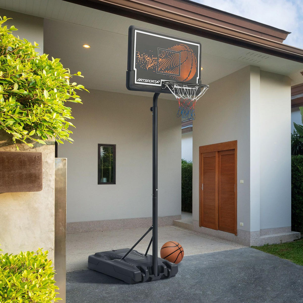 BASKETBALLKORB In- & Outdoor höhenverstellbar - Schwarz, Metall (60/90cm) - Artsport