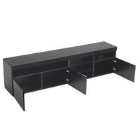 TV Lowboard LED, 3 Türen, 2 Glasregale, Schwarz - Schwarz, Holz (180/45/35cm)