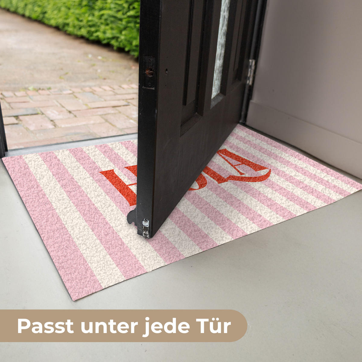 FUSSMATTE Hola - Zitat - Streifen - Pastell - Rosa - Rot - Weiß 60x40 cm - Rosa, Kunststoff (60/0.4cm) - MuchoWow